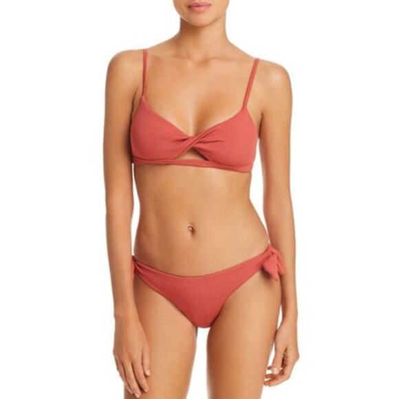 Minkpink Kaya Twist-Front Bikini Set Top & Bottom Burnt Orange Berry Medium NEW - Picture 1 of 7